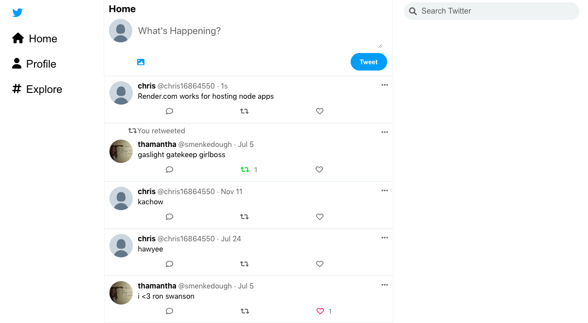 Twitter Clone on desktop